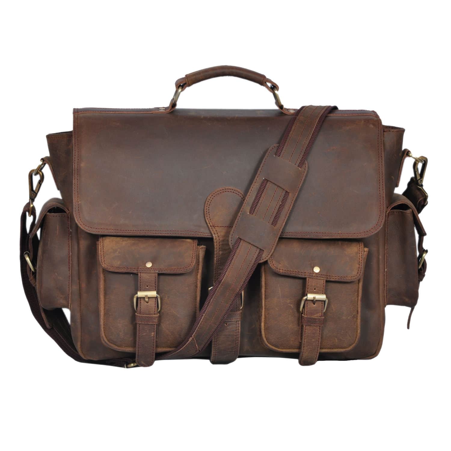 The Alby Dark Rustic Leather Messenger Bag/Briefcase | Quvom.com